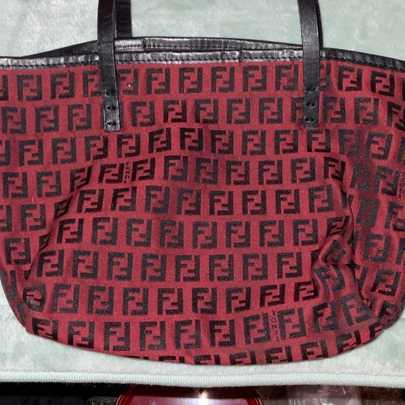 Fendi Red and Black Logo Canvas Tote with Matching Pouch 12X8 inch - Picture 11 of 12